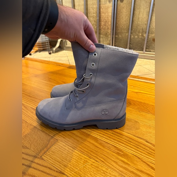 Size W8.5 Timberland Linden Woods Waterproof Fold Down Fleece Boots in Grey - Picture 10 of 12